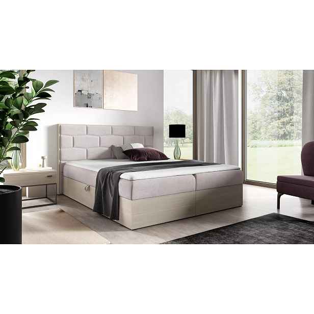 Čalouněná manželská postel 140x220 CHANTELLE 9 - nordic teak / béžová + topper ZDARMA