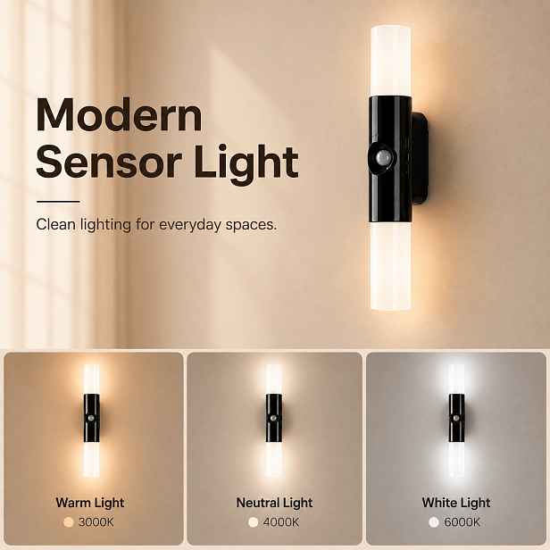 TEMU Dvouhlavá magnetická lampa s černou a ořechovou barvou, chytrý senzor a noční světlo s pohybovým senzorem, USB dobíjecí nástěnné světlo do