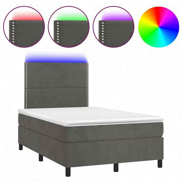 vidaXL Box spring postel s matrací a LED tmavě šedá 120x200 cm samet