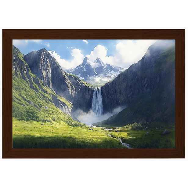 Rám Rámeček Plakát Dřevěný Krajina Hory Vrcholy Panorama Vodopád Řeka 60x40