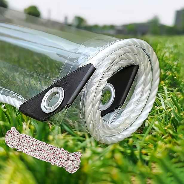 TEMU Průhledná PVC Plachta /m², Voděodolný Kryt s Okýnky