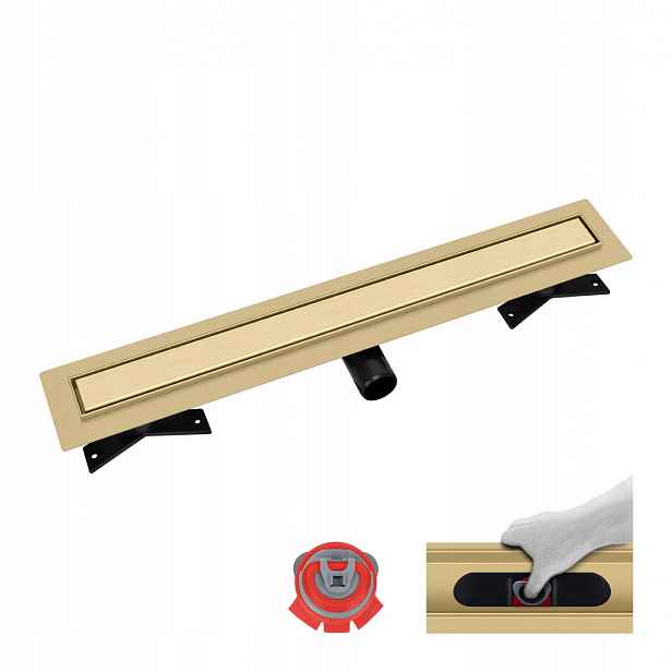 Zlatý lineární odtok Vogi Premium Duo 60 cm Pvd – sada se suchým sifonem