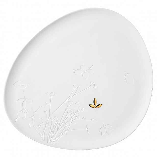 Bílý porcelánový talíř GOLD LEAF, velký
