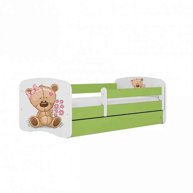 Dětská postel Babydreams zelená 70x140 Medvídek s kytičkami