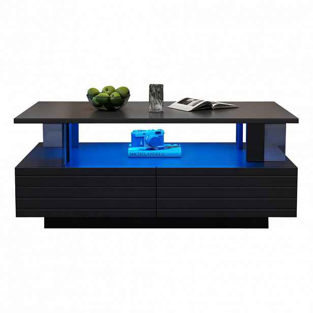OKWISH KONFERENČNÍ stolek 100/50/42 cm černá z akrylu s LED osvětlením a úložným prostorem