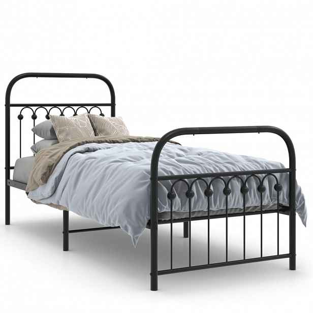 vidaXL Kovový rám postele s hlavovým a nožním čelem černý 75 x 190 cm