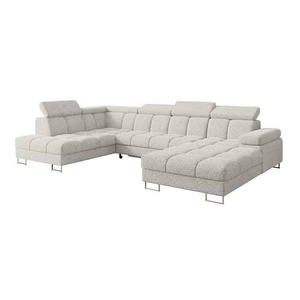 ALTDECOR SEDACÍ SOUPRAVA s funkcí spaní a úložným prostorem, otoman vlevo COMA U 345x203x79 světle šedá velur