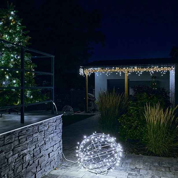 3D LED světelná koule, pr. 80 cm, ledově bílá, černý kabel