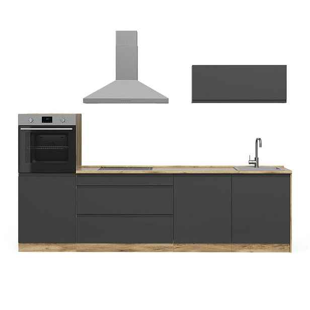 Vicco KUCHYŇSKÝ KOUT R-Line, Antracit/Zlatý mocný dub, 280 cm pracovní deska Bílá