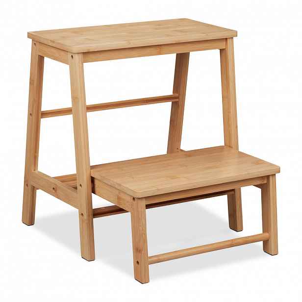 Relaxdays STUPÍNEK Přírodní bambus skládací 2-stupňový 48 cm