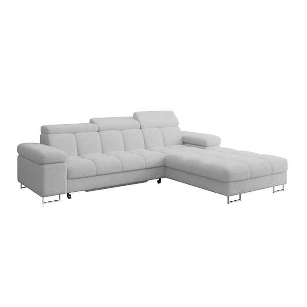 ALTDECOR ROHOVÁ SEDAČKA s funkcí spaní, otoman vpravo COMA L 271x203x79 světle šedá buklé