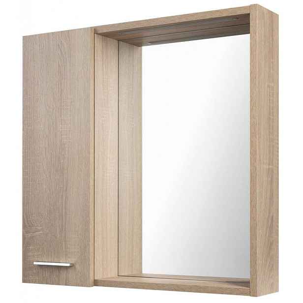 Aqualine Zoja - Zrcadlová skříňka s LED osvětlením, 60x60x14 cm, 1 dvířka, levá, dub platin 45027S