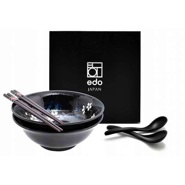 Sada 2 misek s lžícemi a paličkami Ramen Anemone Blue 1100 ml Box