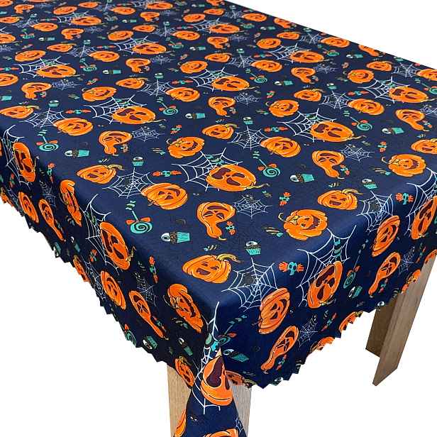 Skvrnitý Ubrus Ozdoby Halloween Dýně Pavouci Bonbóny 140x260