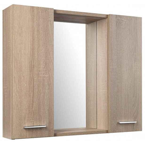 Aqualine Zoja - Zrcadlová skříňka s LED osvětlením, 70x60x14 cm, 2 dvířka, dub platin 45029S
