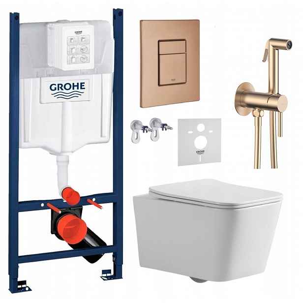 Sada Wc rámu Grohe Rapid s mísou Bilovec Tlačítko měď baterie měď