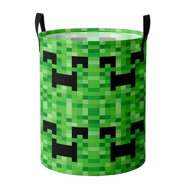 TEMU 1 ks Zelený pixelový koš na prádlo s designem postavičky, skládací s rukojetí, úložný organizér, vhodný do ložnice a domácnosti, koše na prádlo