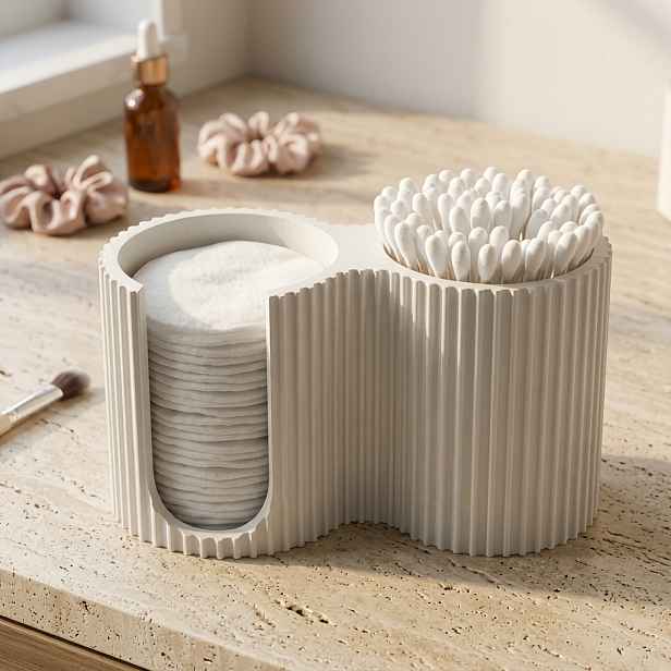 TEMU Minimalistický proužkovaný organizér na make-up, kreativní držák na vatové tyčinky, koupelnový box na vatové tyčinky 2 v 1, položka pro úklid