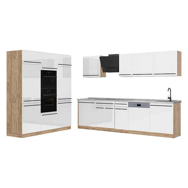 Vicco KUCHYŇSKÝ KOUT R-Line, Bílá vysoký lesk/Zlatý mocný dub, 180 cm pracovná doska Mramor