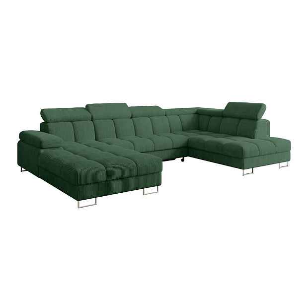 ALTDECOR SEDACÍ SOUPRAVA s funkcí spaní a úložným prostorem, otoman vpravo COMA U 345x203x79 zelená manšestr