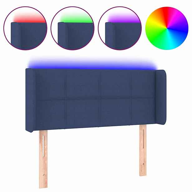 vidaXL Čelo postele s LED modré 93 x 16 x 78/88 cm textil