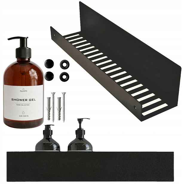 Černá Kovová Sprchová Polička Linea Loft Do Koupelny 40 cm Láhev