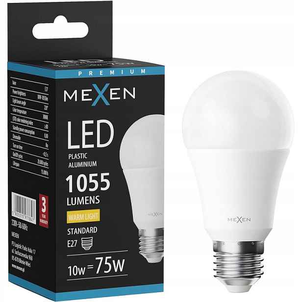 Mexen Nova Led Žárovka E27 A60 10W Teplá Bílá 3000K 1055 LM
