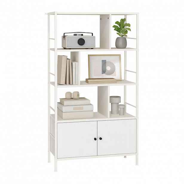Relaxdays KNIHOVNA Bílá se spodní skříňkou 154,5 cm