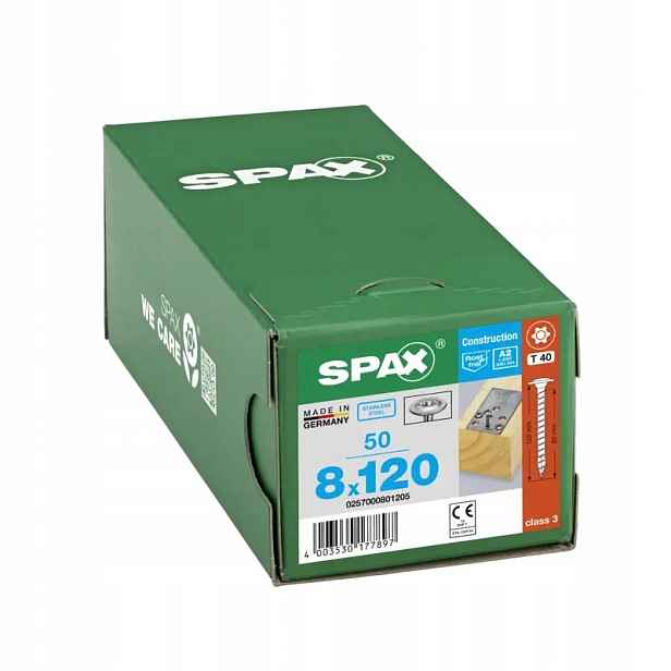 Tesařské vruty Spax do dřeva 8x120 mm, talířová hlava, ocel A2 50 Ks.