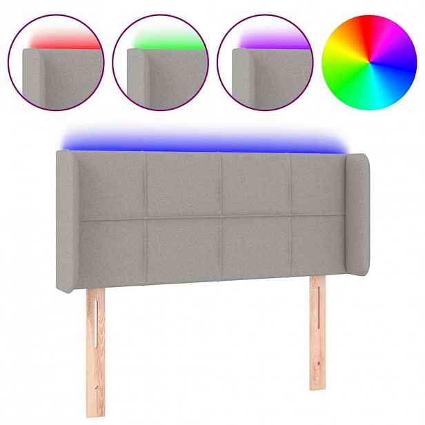 vidaXL Čelo postele s LED světle šedé 103 x 16 x 78/88 cm textil