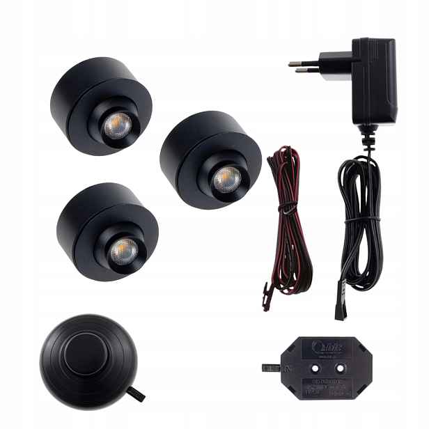 3-bodová sada Eye Led s odstupem, černá bílá, teplý napájecí zdroj, vypínač