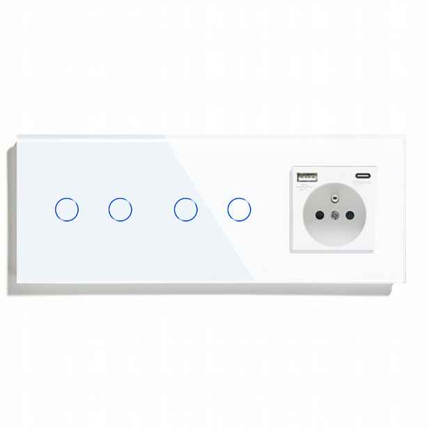 Čtyřnásobný Dotykový Spínač 2+2 Usb-c Qc 20W Quick Charge Sklo