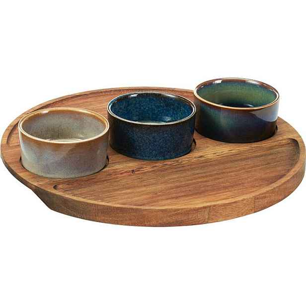 EXCELLENT HOUSEWARE Servírovací misky na akátovém podnose sada 4 ks KO-278001180