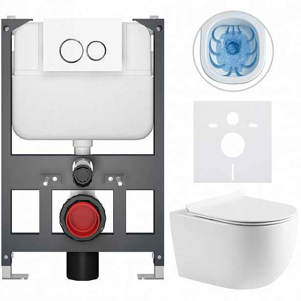 Kompletní WC set Basic/Felci - bílá lesklá - WC tlačítko Dualo/Bílá - závěsné - nízký modul - předstěnová instalace - 53x37 cm