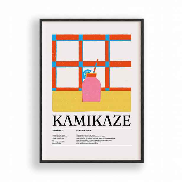 Obraz Koktejl Kamikaze Plakát Rámeček Dřevěný Černý 30x42 cm