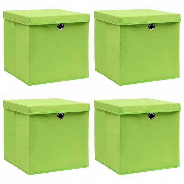 vidaXL Úložné boxy s víky 4 ks zelené 32 x 32 x 32 cm textil