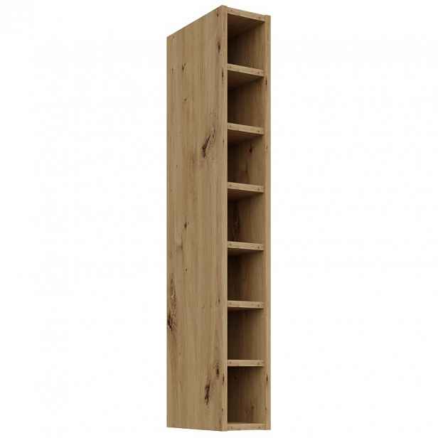 Vysoká horní otevřená skříňka LUNARA - šířka 15 cm, dub artisan