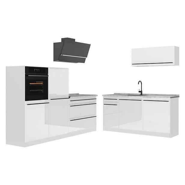 Vicco KUCHYŇSKÝ KOUT R-Line, Bílá vysoký lesk/Bílá, 220 cm pracovná doska Mramor