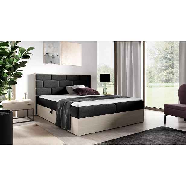 Čalouněná manželská postel 160x220 CHANTELLE 9 - nordic teak / grafitová + topper ZDARMA