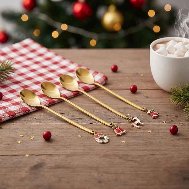 Sada zlatých vánočních dezertních lžiček XMAS 14 cm 4 ks