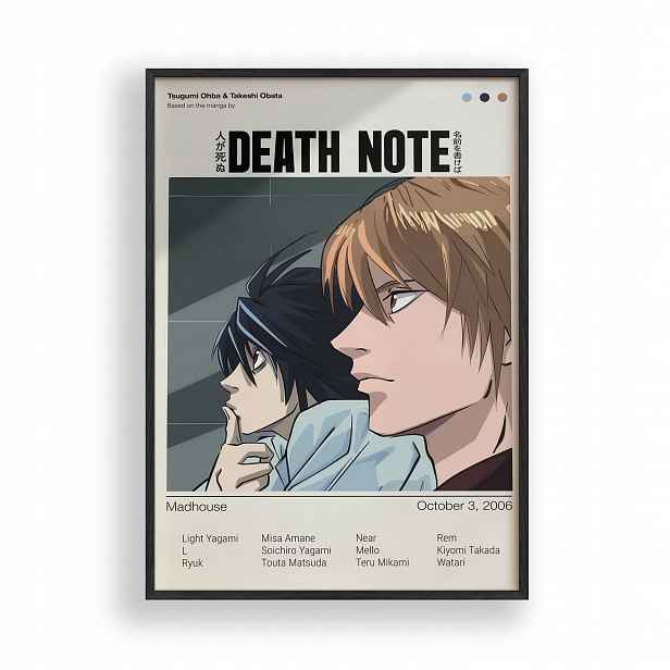 Obraz Death Note Light Yagami Anime Plakát Rámeček Dřevěný Černý 30x42 cm