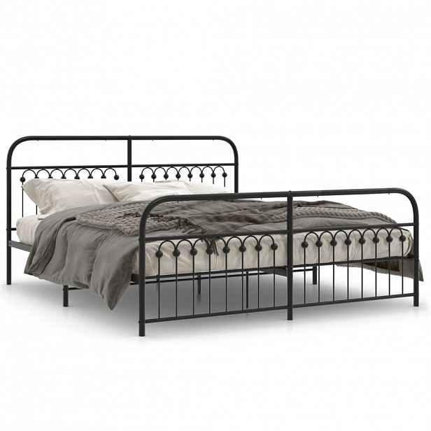 vidaXL Kovový rám postele s hlavovým a nožním čelem černý 183 x 213 cm