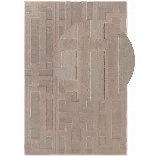 Koberec plyšový do obývacího pokoje 120 x 170 cm, moderní béžový vzor, 3D efekt