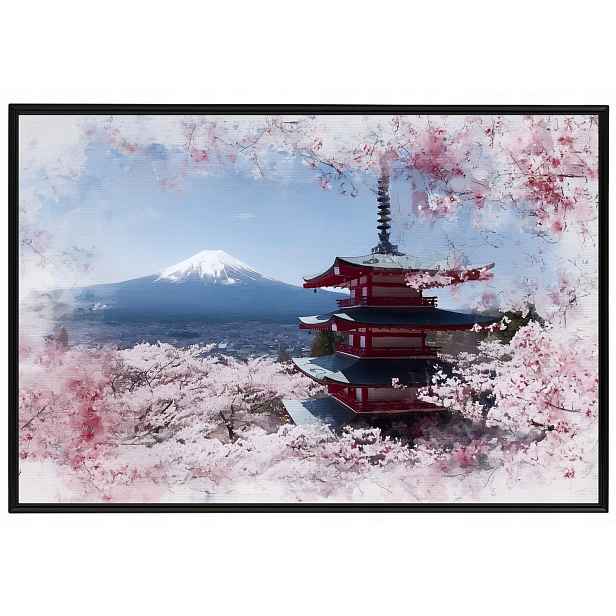 Plakát Rámeček Hliník Japonsko Hora Fuji Pagoda Sakura Květ Višeň 60x40