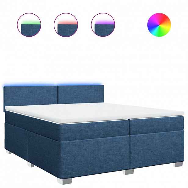 vidaXL Box spring postel s matrací modrá 200x200 cm textil