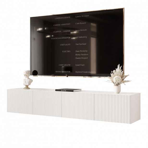 Idohome ZÁVĚSNÁ RTV skříňka ANGEL RÝHOVANÁ 200 cm s LED osvětlením BÍLÁ