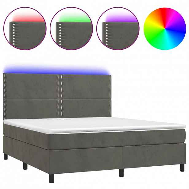 vidaXL Box spring postel s matrací a LED tmavě šedá 180x200 cm samet