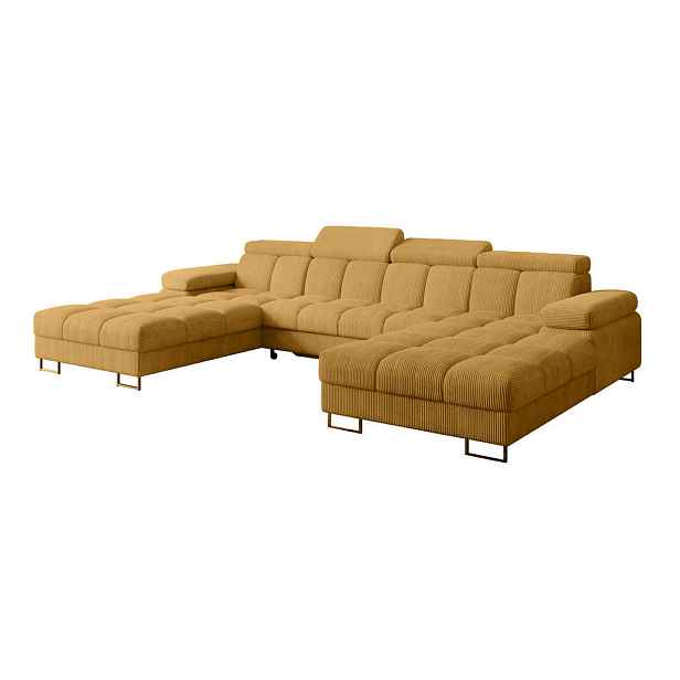 ALTDECOR SEDACÍ SOUPRAVA s funkcí spaní a úložným prostorem COMA U2 345x203x79 hořčicově žlutá manšestr