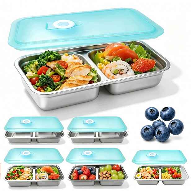 Dvoukomorový snídaňový box ocelový 304 s časovačem, 6 kusů bento