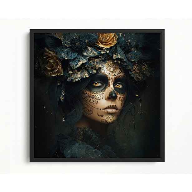 Obraz Rám American Box Dia De Los Muertos Catrina Zlaté Růže Art 50x50